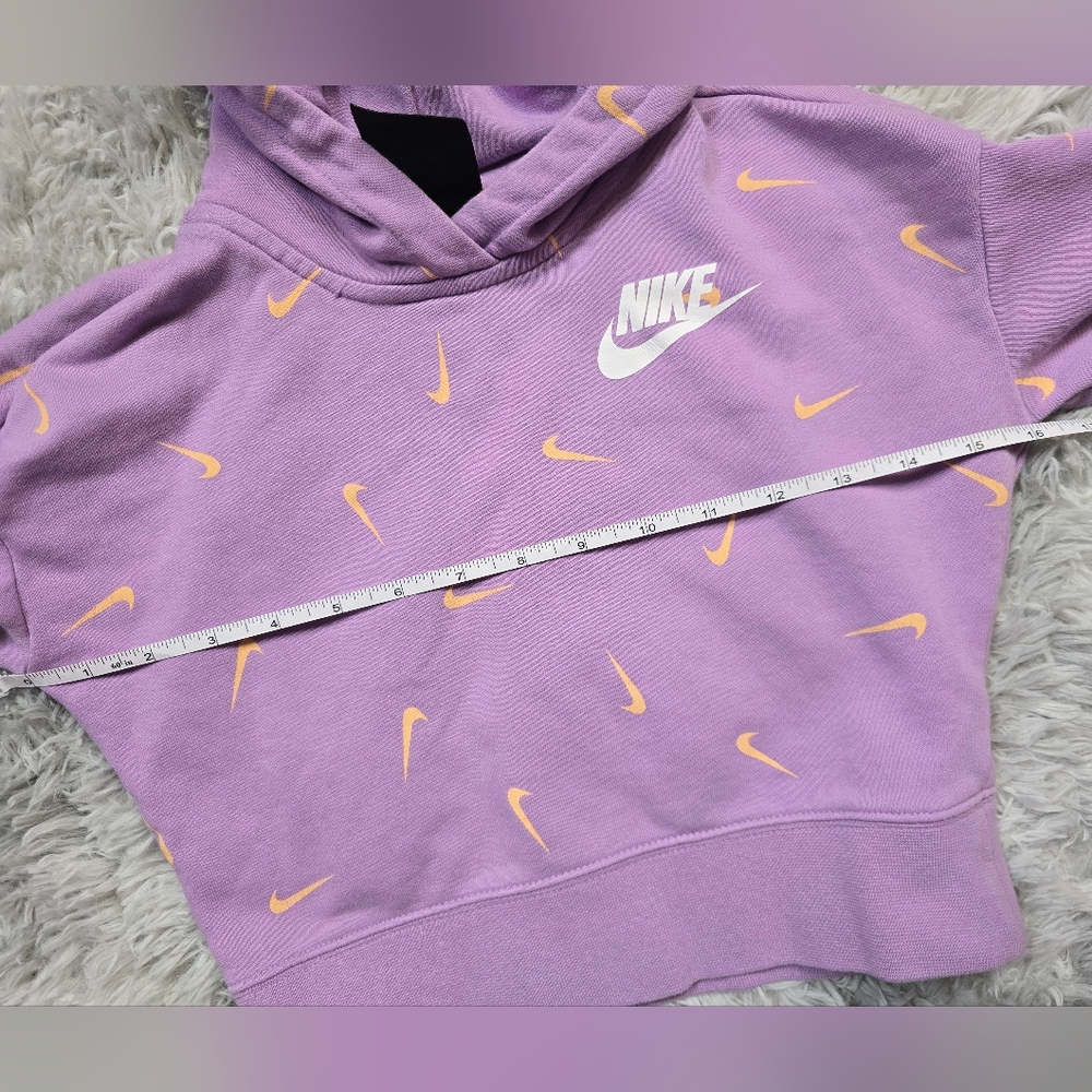 Nike Kids Girls Purple Cropped Hoodie with Peach Swooshes Size Small - Picture 6 of 6
